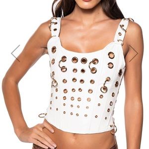 AKIRA - FAUX LEATHER CORSET TOP IN WHITE